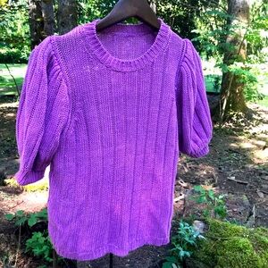 J. Crew Lilac Puff-Sleeve Linen Knit Puff Short Sleeves Sweater XSmall
